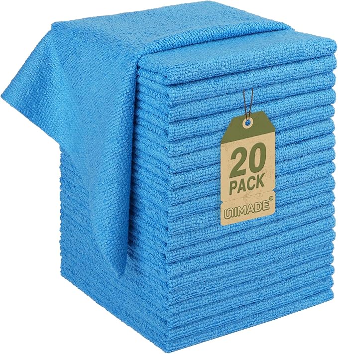 Microfiber Cleaning Cloth, 20 Pack Reusable Microfiber Towels for Cars Lint Free Cleaning Shop Towel Rags for Home Kitchen Automotive Bar Mechanic Restaurant Garage, 11.5"x 11.5", Blue