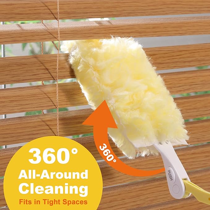 JOYMOOP Scented Telescopic Duster kit, 3FT Extendable Handle (Yellow) + 4 Yellow Refill Heads – Easy Cleaning for Ceilings, Ceiling Fans, Blinds, Vents & Shelves