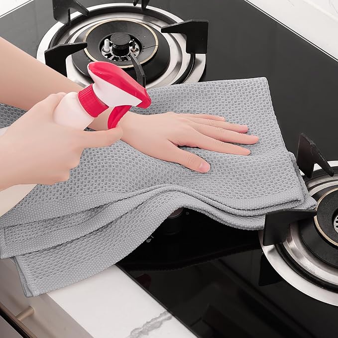 Homaxy 100% Cotton Waffle Weave Kitchen Dish Towels, Ultra Soft Absorbent Quick Drying Cleaning Towel, 20x28 Inches, 4-Pack, Light Gray