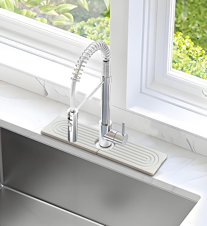 Faucet Mat for Kitchen Sink,15.7" Diatomite Stone Drying Mat,Quick Drying Splash Guard,Super Absorbent.Kitchen ,Bathroom Sink Splash Guard, Durable Countertop Protection(White)