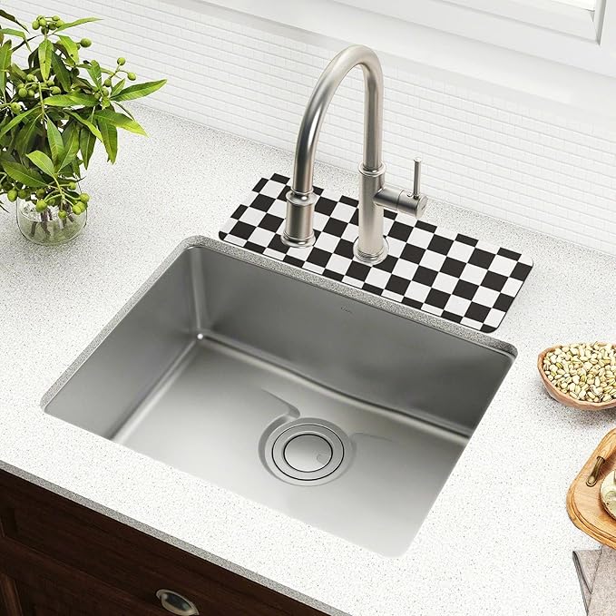 Checkered Black Kitchen Sink Splash Guard Sink Faucet Mat Faucet Handle Drip Catcher Drain Mats for Kitchen Bathroom Countertop Absorbent Dish Drying Pad 2Pack 30x5.4IN