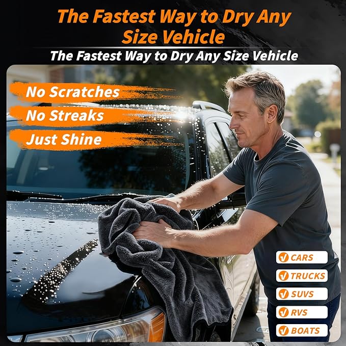 12 PCS Microfiber Towels for Cars 24x16 Inch Microfiber Cleaning Cloths Bulk Soft Car Detailng Towel Cloths 600 GSM Detailing Buffing Quick Drying Towel Polishing Waxing Auto Detailing Towel Cloth