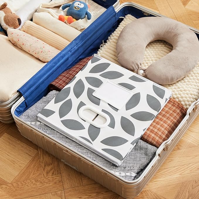MAX Houser Fabric Storage Bins Cubes Baskets Containers with Dual Plastic Handles for Home Closet Bedroom Drawers Organizers, Flodable, Grey, Set of 4