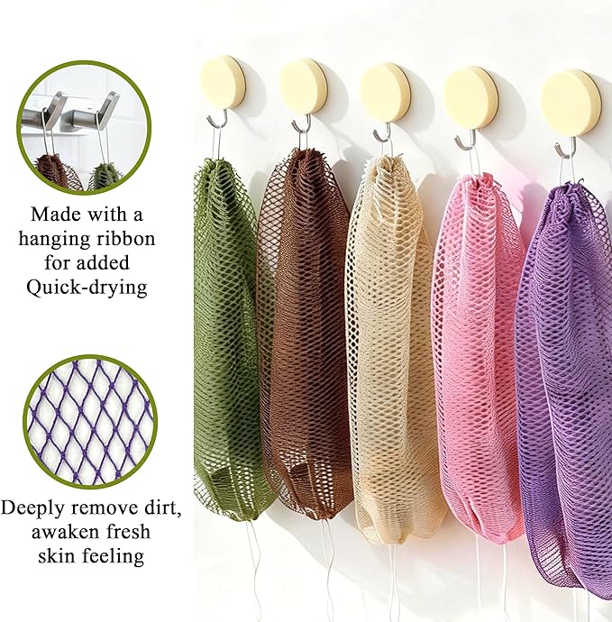 SubSahara Authentic African Net Sponge - 4 Pack Exfoliating Bath & Shower Loofah Sponge for Body & Face, Gentle Scrubber for All Skin Types, Travel, Durable