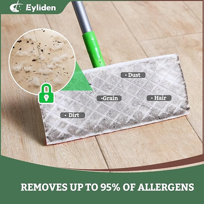 Eyliden 24-Count Disposable Wet Mop Pads Refills, Pre-Moistened with Cleaner Universal for 10 inch Sweeper Mops - Multi-Surface Hardwood, Laminate & Tile Floors