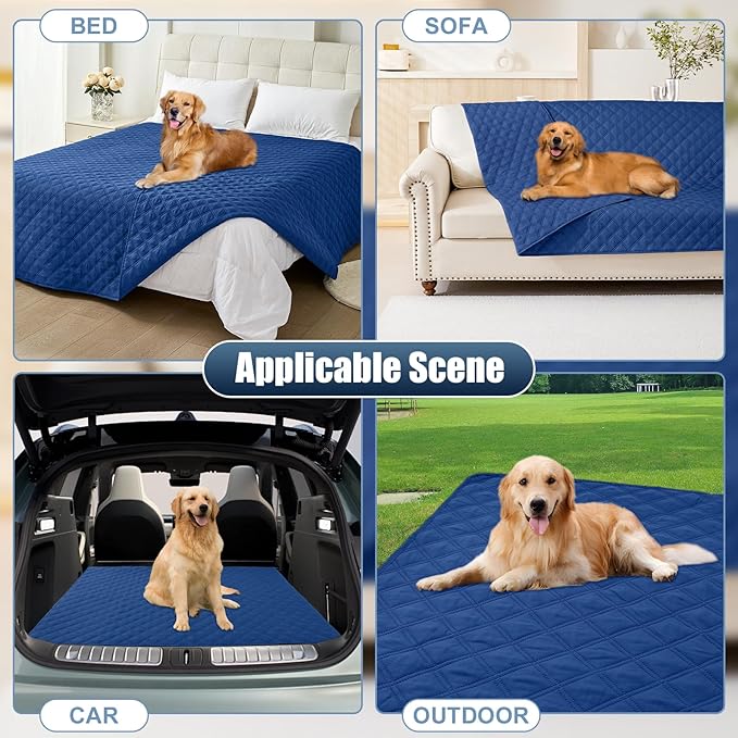 Smiry Waterproof Dog Bed Cover Pet Blanket, Soft Washable Dog Blanket for Furniture Bed Couch Sofa Reversible, Checkered (68"x82", Navy/Navy)