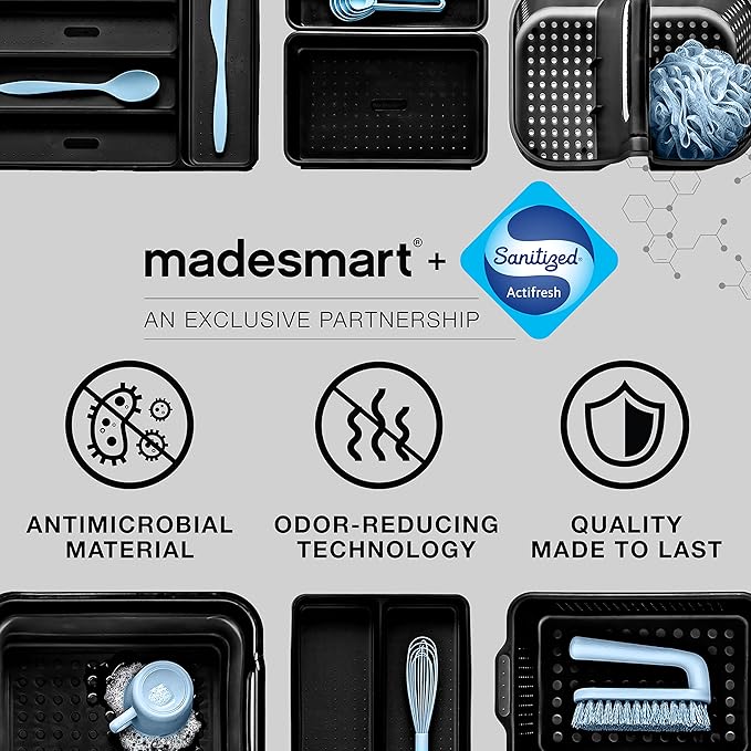 madesmart Premium 2 Tier Organizer, Under Cabinet Storage with Pull Out Sliding Drawers, for Cleaning Supplies, Undersink, Sponges, Bottles & Bath, Adjustable Dividers & Pull Out Baskets, Frost