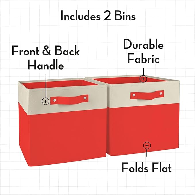 RiverRidge Kids storage bins 2 Pack Cube Storage Organizer with Handles - 10.5 Inch Two-Tone Polyester Canvas closet organizers and storage for Toys, Shoes & More - Fits RiverRidge Cabinets