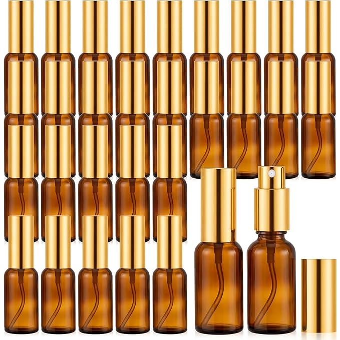 Roshtia 30 Pcs 1 Oz/ 30 ml Amber Glass Spray Bottle Refillable Perfume Atomizer Clear Decorative Empty Bottles with Fine Mist Sprayer Pump for Face Body Travel