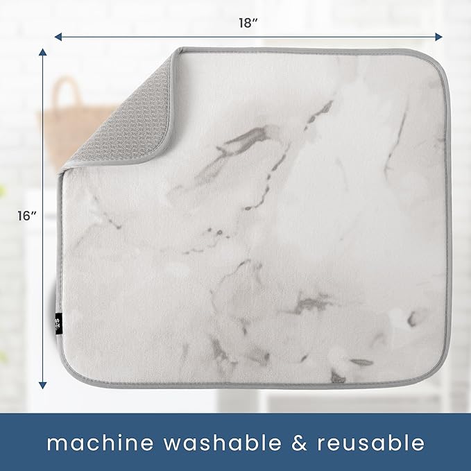 S&T INC. Dish Drying Mat, 16” x 18”, Absorbent Microfiber Kitchen Counter Mat, Dish Drying Pad for Dishes, Utensils, Pots and Pans, Large, Grey Stone