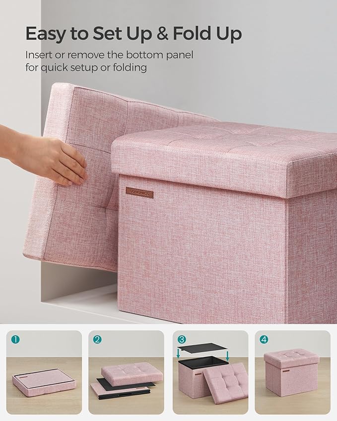 SONGMICS MAZIE Collection - Small Folding Storage Ottoman, Foot Rest Stool, 12.2 x 16.1 x 12.2 Inches, 286 lb Load Capacity, for Living Room, Bedroom, Home Office, Dorm, Jelly Pink ULSF102R01