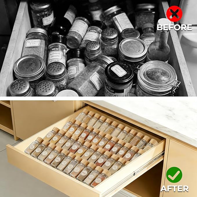 Acrylic Spice Drawer Organizer 4 Tier(8 Packs),Expandable from 11" to 22" Seasoning Organizer Tray for Kitchen - Clear Tiered Spice Rack for Drawer, No Assembly Required(Jars Not Included)