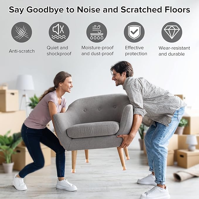 32PCS Upgraded Silicone Chair Leg Floor Protectors for Hardwood Floors, Furniture Sliders for Chair Legs, Felt Bottom Furniture Pads, Anti-Slip Round&Square Cap Covers to Scratch and Reduce Noise