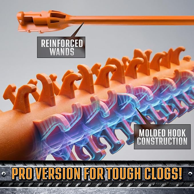 FlexiSnake Pro Drain Weasel Sink Snake Cleaner with New Molded Tip - 18″ - Drain Snake Clog Remover Tool with Rotating Handle & 5 Wand Refills - Easy to Use on Drains & Grates - Made in USA - 5-Pack