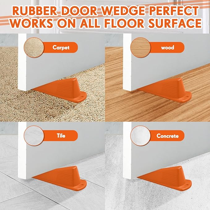 Frienda 6 Pcs Jumbo Door Stoppers Heavy Duty Door Stopper Tall up to 2inch Tall Wedge TPR Large Wedge Stackable Big Rubber Doorstop for Hotel Carpet Hardwood Concrete and Tile (Orange)