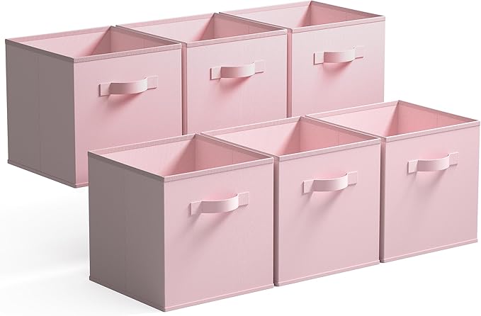 GRANNY SAYS Cube Storage, 13x13 Cube Storage Organizer Bins, Collapsible Storage Bins with Handle, Closet Storage Bins, Baskets for Shelves, Cubby Storage Organizer, Pink, 6-Pack