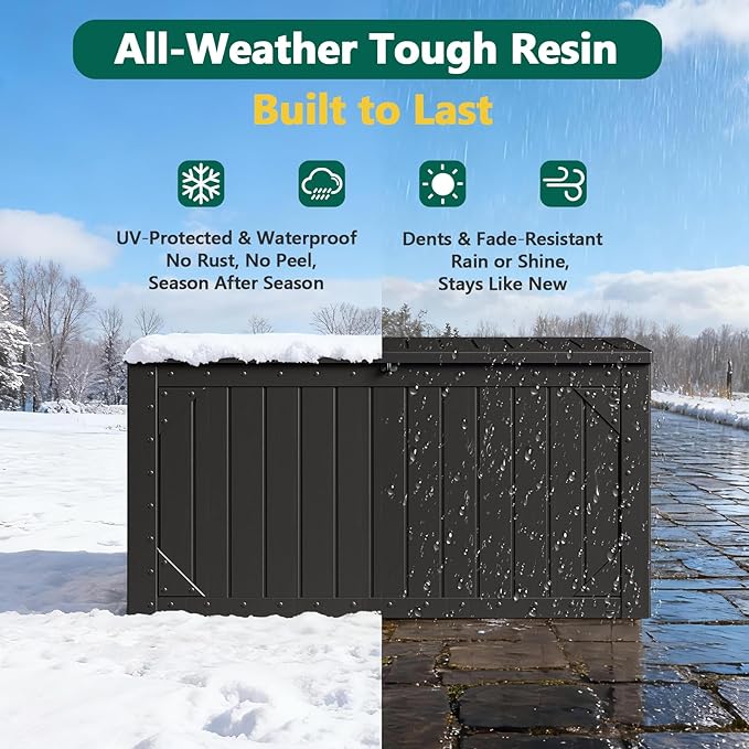 Outdoor Storage Box,100 Gallon Deck Box Outdoor Storage Bench Outside Waterproof Resin Storage Bench, Lockable Patio Cushions, Garden Tools Storage For Furniture, UV Resistant