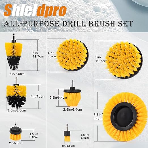 SHIELDPRO 18 Pack Drill Brush Attachment Set, Power Cleaning Scrub Brushes for Drill, Extend Long Attachment, All Purpose for Bathroom, Car Detailing, Carpet, Tile Grout, Sinks, Corners