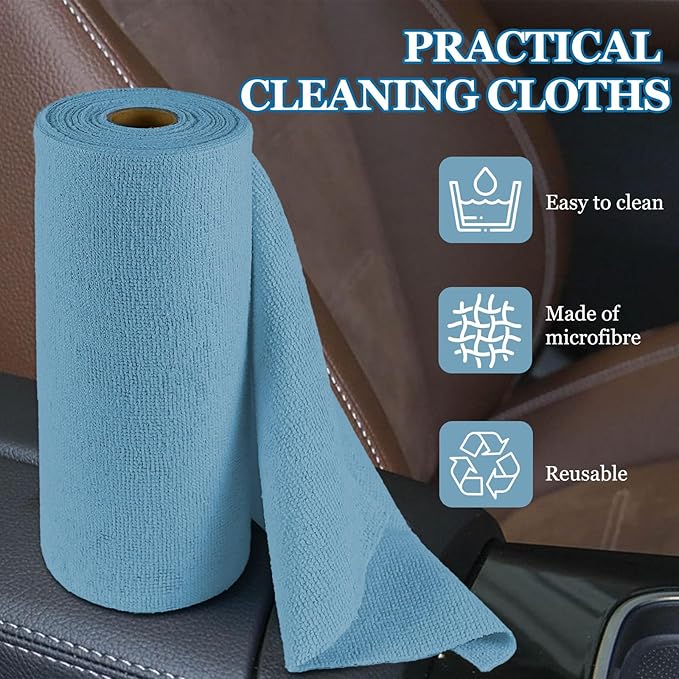 wuyaoyao 50PCS Microfiber Cleaning Cloth Roll, 10"×10" Tear Away Microfiber Towels, Reusable Washable Cloth Paper Towels, Multi-Purpose Cleaning Rags for Car Home Kitchen Garage Shop (Blue)