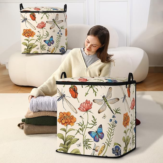 Large Comforter Storage Bag with Zipper,Closet Organizer for Clothes,Blankets,Quilts,Pillows,Fabric Storage Bags with Portable Handles 95L(2-Pack)