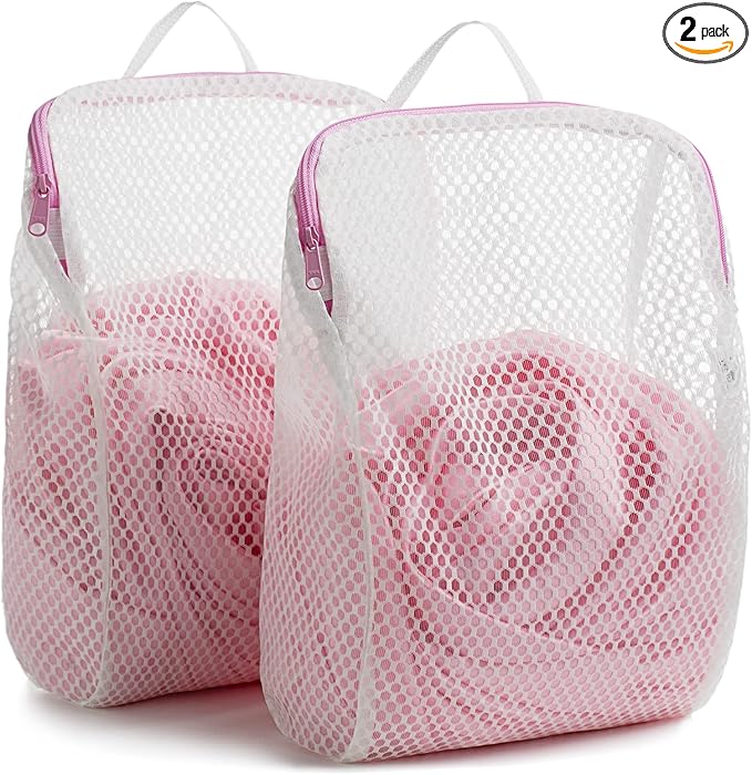 COMLIFE Set of 2 Delicates Honeycomb Mesh Laundry Bag, Use YKK Zipper, with Handle, Extra Large Opening, Baby Products, Face Cleansing Pads,Socks, Fine Knitwear Mesh Wash Bags (Pink)…