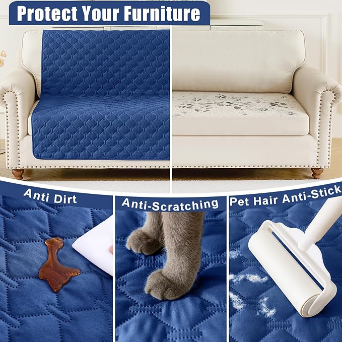 Smiry Waterproof Dog Bed Cover Blanket, Soft Reversible Pet Blanket, Washable Leakproof Cats Dogs Couch Cover for Sofa, Couch, Furniture, Plaid (68x82 Inch, Navy/Blue)