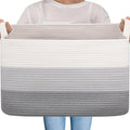 OIAHOMY Large Storage Basket, Cotton Rope Woven Blanket Basket, Toy Bin for Baby Room, Container for Blanket Storage in Living Room, 20''×16''×12'', Gradient Grey