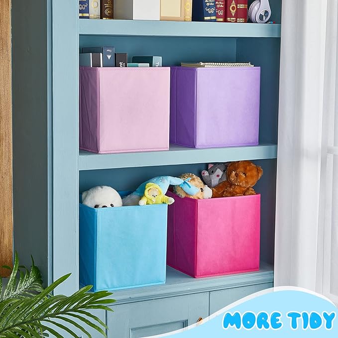Yinder 12 Pcs Cube Storage Bin 11'' Storage Bins for Room Decor Colorful Bins Foldable Baskets for Nursery Organizer Boxes Fabric Boxes (Sky Blue, Purple, Pink, Rose)