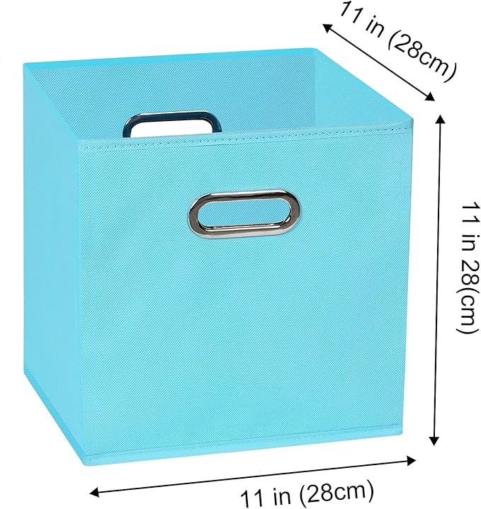Fabric Cloth Storage Bins,Fabric Cube Organizer with Dual Handles Foldable Cube Storage Baskets for Home Bedroom Storage 11×11×11 (Blue, 3 Pack)
