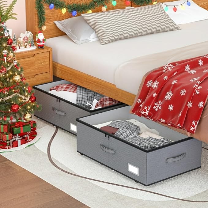 EE-RoomWorld Under Bed Storage with Wheels, No Assemble Required 10 inches height Under Bed Storage bins,Large capacity Rolling Underbed Shoe Storage containers，dorm underbed storage drawers