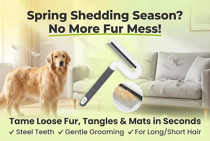 Pet Flea Comb for Dogs & Cats - Steel Teeth Detangler for Tangles, Mats, and Loose Fur - Gentle Grooming Tool for Long & Short Hair Pets (Lime Green)