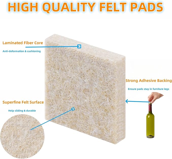 Furnigear Felt Furniture Pads - Heavy Duty Cuttable Strips with Adhesive Backing, Self-Adhesive Felt Strips, Pad, Tape Roll for Chair Legs, Hard Floor and Wall Protection (Beige, 80 x 5 x 0.14 Inch)