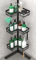 Floor Corner Shower Caddy, 3-Tier Rustproof Shower Shelf Organizer with Hooks, Free-Standing Bathroom Storage Rack for Shampoo & Toiletries, Black