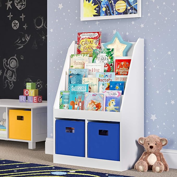 RiverRidge Folding Storage Bins with Handles Blue Cube Storage Organizer for Closet, Bedroom & Playroom - Closet Organizers and Storage Set of 4