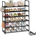 HOMICKER Metal Shoe Organizer,6 Tiers Shoe Storage Shoe Rack with Hooks,Fit 24-30 Pairs,Adjustable Shoe Shelf for Entryway,Hallway,Bedroom,Metal Bottom Support