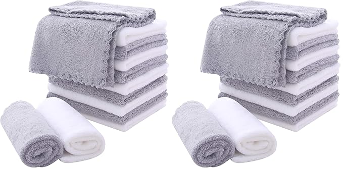 MOONQUEEN Microfiber Facial Cloths Fast Drying Washcloth 24 Pack - Premium Soft Makeup Remover Cloths - Highly Absorbent
