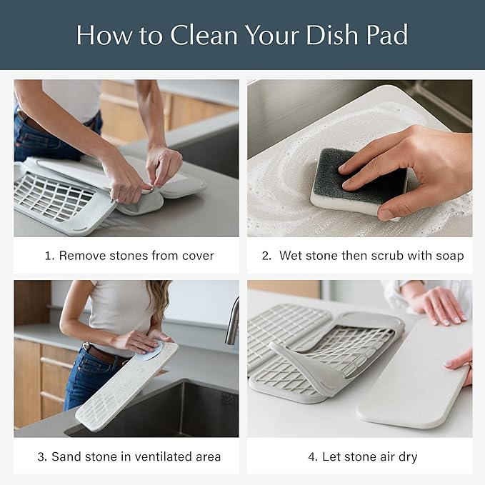 Dorai Home Dish Pad - Diatomaceous Earth Stone Drying Mat for Kitchen Counter - Quick Drying -Stone Dish Drying Mat for Kitchen - (24.6" x 16.5")