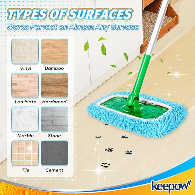 KEEPOW Wet Pads Refill Compatible with Swiffer Sweeper Mop and Sweep & Mop Deluxe, Dry Sweeping Cloths for Floor Mopping and Cleaning - Pet Heavy Duty Pads Refills, Upgraded Reusable (10 Pack)