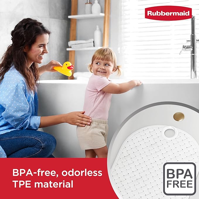 Rubbermaid INSTAMAT Tub Mat, Non-Slip Bath Mat Hangs Over Showerhead for Fast Drying, 27.2 x 15.2 Inch, BPA-Free, Easy Care Shower Mat for Inside Bathtub or Shower, White