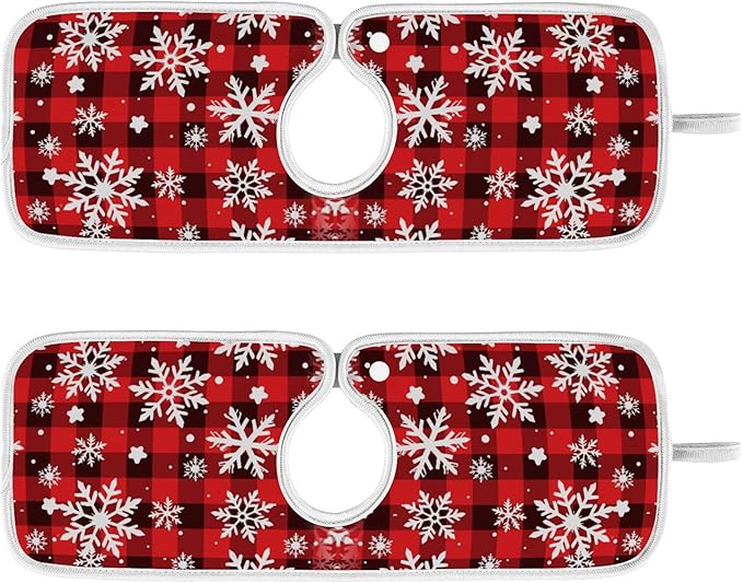 2 Pack Faucet Splash Catcher Checkered Snowflake Sink Mat for Faucet Absorbent Kitchen Splash Guard Drip Catcher for Farmhouse Barthroom Bar, S