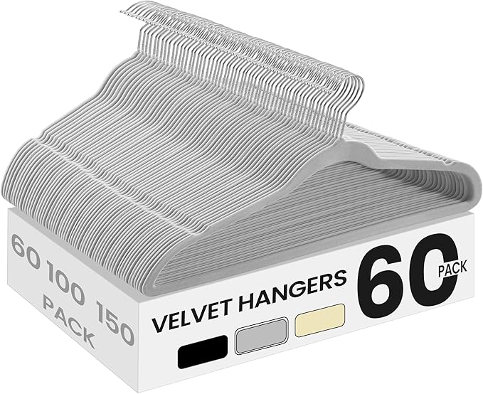 SONGMICS Velvet Hangers 60 Pack, Non-Slip Clothes Hangers with Silver-Colored Swivel Hooks, Slim Space-Saving for Closet, Heavy-Duty, Dove Gray UCRF036GD02S