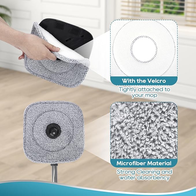 Square Microfiber Mop Pads Compatible with True & Tidy True Spin Mop - Mop Replacement Pads for Square Spin Mop and Bucket - Washable Pads fit for All 9 Inch Square Spin Mop (4 Pack)