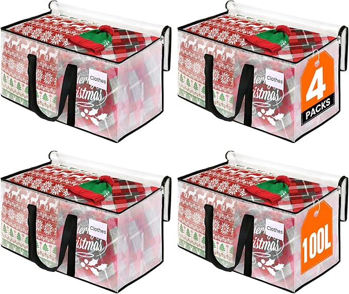 Clear Moving Bags Heavy Duty Extra Large, Moving Supplies with Reinforced Handle and Double Zipper, Storage Bags for Moving Essential, Packing Bags Alternative to Moving Box(4 Packs, Clear)