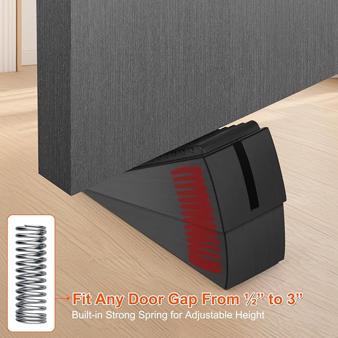Black Adjustable Large Door Stoppers, Heavy Duty Door Stoppers for Bottom of Door, Door Stop with Strong Grip Stainless Steels for Heavy Duty and Usual Doors
