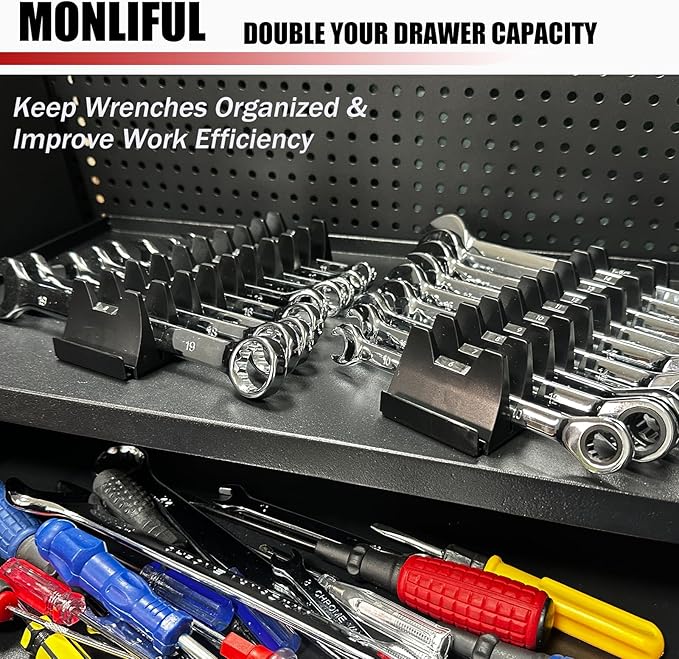 48 pcs Magnetic Modular Wrench Organizer Wrench Holder - Wrenchs Tool Organizers for Tool Drawer Storage, Wrenchs Rack with Metric SAE Labels, Tool Storage Set Holder Festival for Mechanics