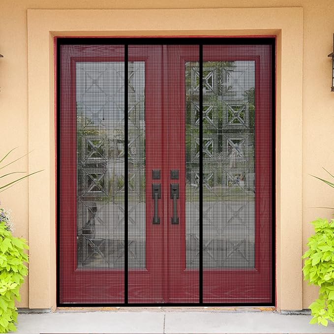 Fiberglass Magnetic Screen Door, Self Sealing Magnets Door Screen, Reinforced Heavy Duty Mesh Net Closure for Sliding Door, Patio, Bedroom-Hands Free, Fit Doors Size Up to 60 x 80 Inch, Black