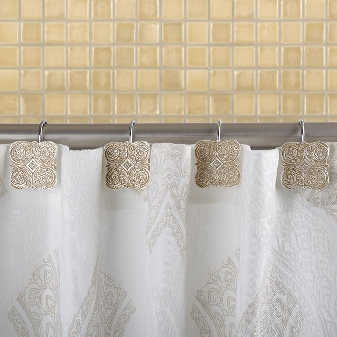 Creative Scents Victoria Beige Shower Curtain Hooks - Set of 12 Shower Curtain Rings for Bathroom Shower Rod - Decorative Shower Hooks for Shower Curtain