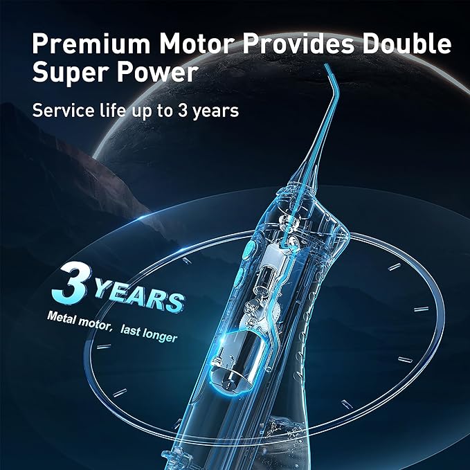 COSLUS Water Dental Flosser Teeth Pick C20(F5020E): Portable Cordless Oral Irrigator 300ML Rechargeable Travel Irrigation Cleaner IPX7 Waterproof Electric Flossing Machine for Teeth Cleaning