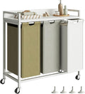 Laundry Hampers with Shelf, Laundry Basket 3 Section, Laundry Sorter with Pull-Out Removable Large 3 Color Bags and Movable Wheels, Metal Frame, 3 x 15.87 Gallons (60L), White PF04XLE