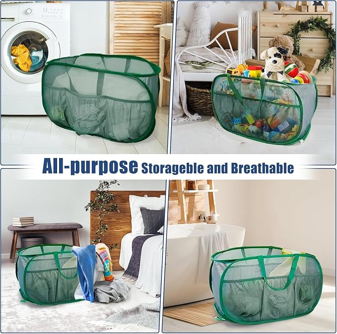 Collapsible Laundry Baskets, Upgrade Pop Up Laundry Hamper with Convenient Bags, Foldable Laundry Basket Mesh Light Weight, Easy to Carry Clothes Hampers for Laundry, Dorm, Toys, Travel 4 Pack